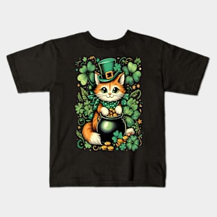 Funny cat shamrock Kids T-Shirt